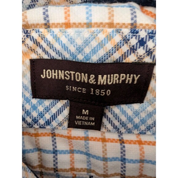 Johnston & Murphy Button Down Shirt Men's M Plaid Orange Blue Long Sleeve Preppy - Picture 10 of 12